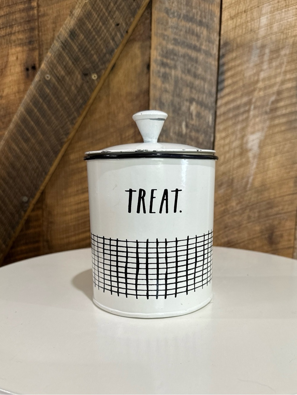 Rae Dunn Metal Canister Treat Container White Black With Lid 7” Farmhouse style